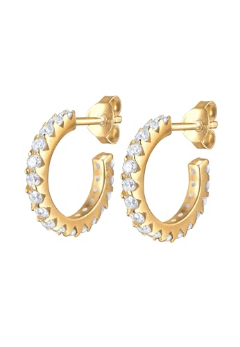 Elli Ohrringe Damen Creolen Geo mit Zirkonia Kristalle in 925 Sterling Silber vergoldet von Elli