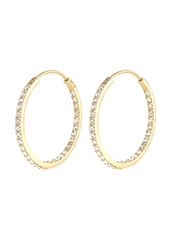 Elli Creolen Silber 925 Vergoldet 24K Frauen Kreolen Damen Ohrringe Gold Farbe mit Steinen 0.03ct Durchmesser 33mm Hoops 0303910612 von Elli