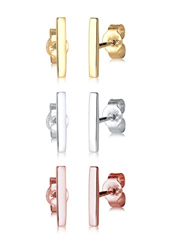 Elli Ohrringe Damen Bar Basic Tricolor Set Geo Trend in 925 Sterling Silber vergoldet von Elli