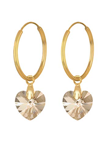 Elli Ohrringe Damen Creole Herz Liebe mit Kristalle in 925 Sterling Silber vergoldet von Elli
