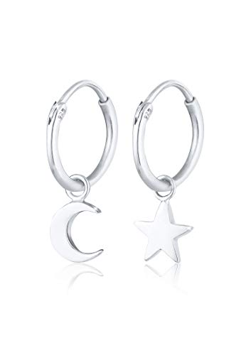 Elli Ohrringe Damen Creolen Anhänger Stern Mond in 925 Sterling Silber von Elli