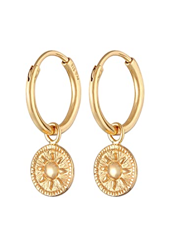 Elli Ohrringe Damen Creolen Coin Sonne Rund in 925 Sterling Silber Vergoldet von Elli