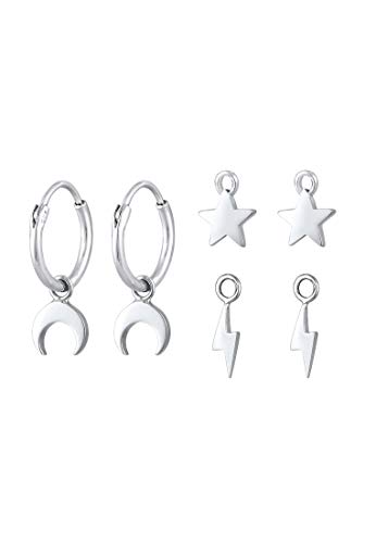 Elli Ohrringe Damen Creolen Hänger Set Astro Mond Stern Blitz in 925 Sterling Silber von Elli