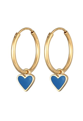 Elli Ohrringe Damen Creolen Herz Anhänger mit Emaille Lila in 925 Sterling Silber Vergoldet von Elli