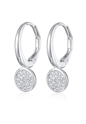 Ohrringe Damen Ohrhänger mit Plättchen Anhänger Elegant Messing in Silberfarben mit Kristalle für Frauen, Mädchen, Mama Höhe 23mm, Breite 9mm von Elli