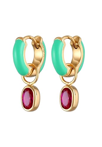 Elli Ohrringe Damen Creolen Solitär Einhänger mit Emaille und Rubin in 925 Sterling Silber vergoldet von Elli