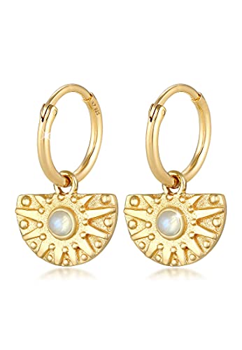 Elli Ohrringe Damen Creolen Vintage Anhänger Ornament Trend Blogger mit Mondstein in 925 Sterling Silber Vergoldet von Elli