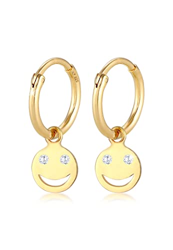 Elli Ohrringe Damen Creolen mit Smiling Face und Zirkonia Kristallen in 925 Sterling Silber von Elli