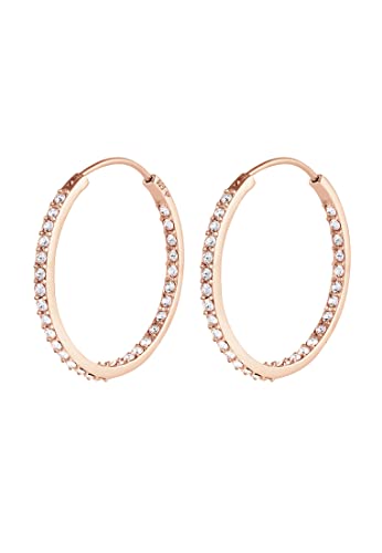 Elli Creolen Silber 925 Rosé Vergoldet 18K Damen Ohrringe für Frauen Kreolen mit Steinen 0.03ct Durchmesser 33mm Hoops 0303593015 von Elli