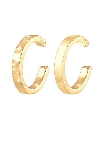 Elli Earcuff Set Silber 925 Vergoldet 24K Ohrmanschette Damen Ohrringe für Frauen Ohrklemme Gehämmert Durchmesser 13mm Helix 0304210119 von Elli
