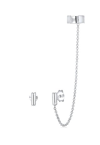 Elli Earcuff 925 Sterling Silber Ohrmanschette Damen Ohrring mit Kette für Frauen Ohrstecker Stab Geo Durchmesser 7mm Helix 0306780817 von Elli