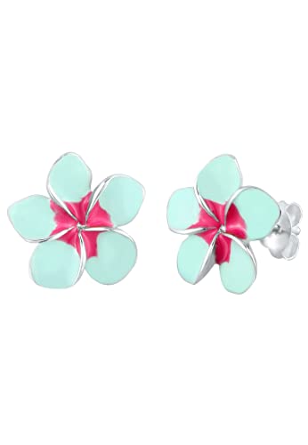 Elli Ohrringe Damen Ohrstecker Frangipani Blüte mit Emaille in 925 Sterling Silber von Elli