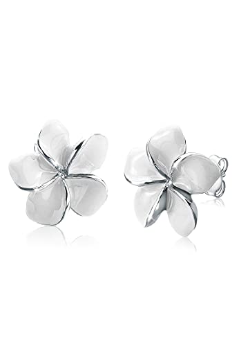 Elli Ohrringe Damen Ohrstecker Frangipani Blüte mit Emaille in 925 Sterling Silber von Elli