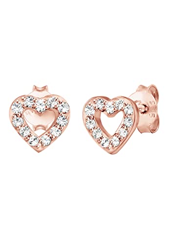 Elli Ohrringe Damen Funkel Herz Stecker mit Kristalle in 925 Sterling Silber rosé vergoldet von Elli