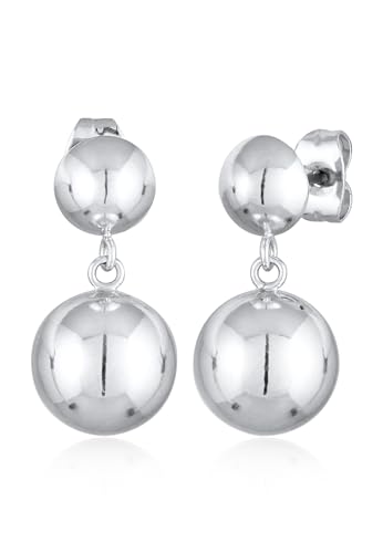 Ohrringe Damen Ohrhänger Kugel Design Trend Ohrstecker aus Messing in Silberfarben für Frauen, Mädchen, Mama Höhe 22mm, Breite 10mm von Elli