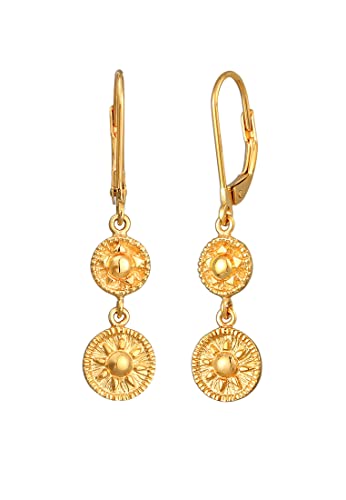 Elli Ohrringe Damen Ohrhänger Münze Sonne Antik in 925 Sterling Silber vergoldet von Elli