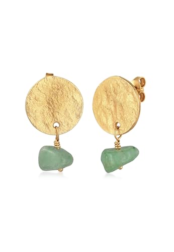 Elli Ohrringe Damen Ohrhänger Plättchen Anhänger Vintage Gehämmert mit Aventurin in 925 Sterling Silber Vergoldet von Elli