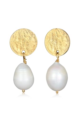 Elli Ohrringe Elli PREMIUM Ohrringe Damen Ohrhänger Plättchen Organic mit Süßwasserzuchtperlen in 925 Sterling Silber vergoldet von Elli