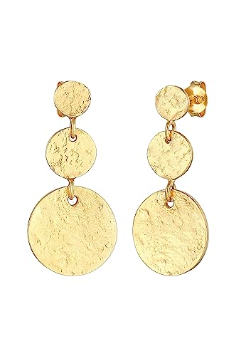 Elli Ohrringe Damen Ohrhänger Retro Plättchen Vintage Organic in 925 Sterling Silber Vergoldet von Elli