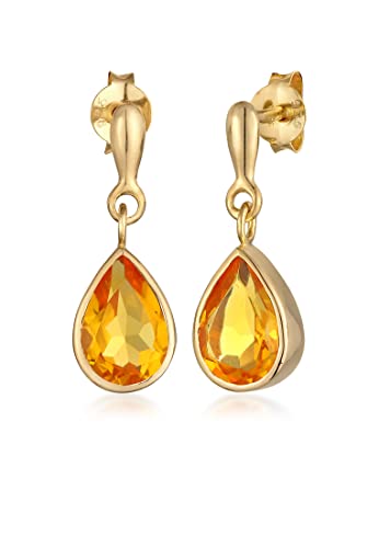 Elli Ohrringe Elli PREMIUM Ohrringe Damen Ohrhänger Tropfen Elegant mit Citrin in 925 Sterling Silber vergoldet von Elli