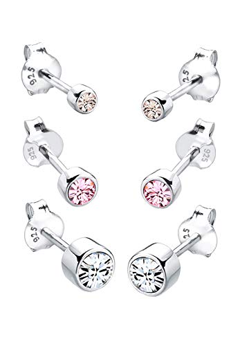 Elli Ohrringe Damen Ohrstecker Basic 3er Set mit Kristallen in 925 Sterling Silber Vergoldet von Elli