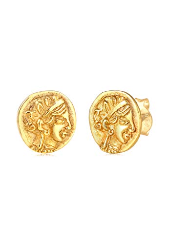 Elli Ohrringe Damen Ohrstecker Coin Münze Vintage in 925 Sterling Silber vergoldet von Elli