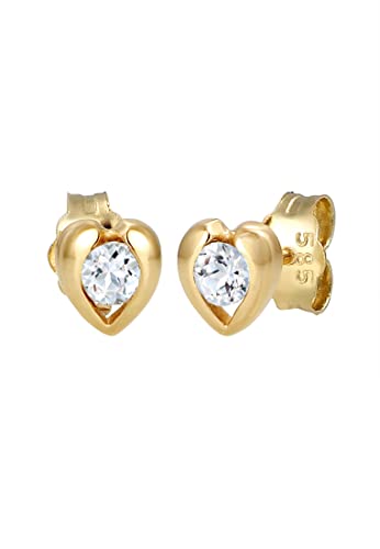 Elli PREMIUM Ohrringe Damen Ohrstecker Herz Motiv Elegant mit Topas Edelstein aus 585 Gelbgold von Elli
