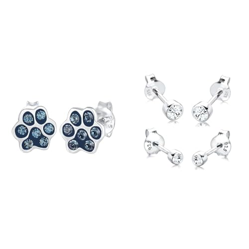 Elli Ohrringe Damen Ohrstecker Pfoten Hund Katze mit Kristallen in 925 Sterling Silber & Ohrringe Damen Ohrstecker 2er Set Basic mit Kristall in 925 Sterling Silber von Elli