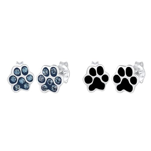 Elli Ohrringe Damen Ohrstecker Pfoten Hund Katze mit Kristallen in 925 Sterling Silber & Ohrringe Damen Ohrstecker Pfoten Tier Hund Katze Filigran mit Emaille in 925 Sterling Silber von Elli