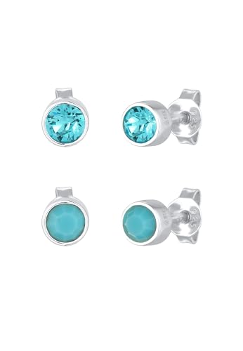 Elli Ohrringe Damen Ohrstecker Set Basic mit Kristallen Blau in 925 Sterling Silber von Elli