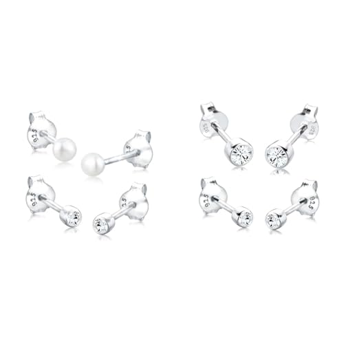 Elli Ohrringe Damen Ohrstecker Set Basic mit Süßwasserzuchtperle und Kristall in 925 Sterling Silber & Ohrringe Damen Ohrstecker 2er Set Basic mit Kristall in 925 Sterling Silber von Elli