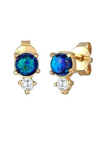 Elli Ohrringe Damen Ohrstecker Vintage mit Zirkonia Kristallen und Opal in 925 Sterling Silber Vergoldet von Elli