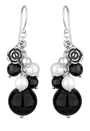 Elli Damen Ohrhänger Blume 925 Sterling Silber Onyx Synthetische Perle schwarz Perlenschliff 302550413 Elli Damen Ohrhänger Blume 925 Sterling Silber Onyx Synthetische Perle schwarz Perlenschliff 302550413 von Elli