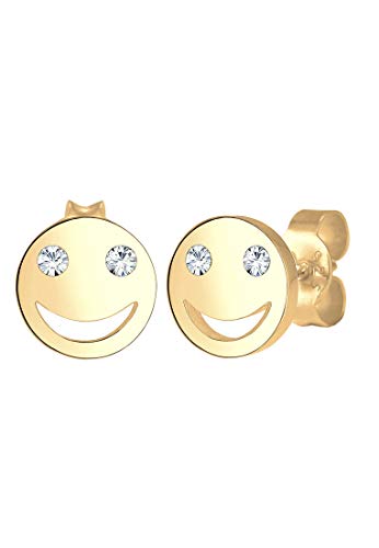 Elli Ohrringe Damen Ohrstecker Smiley Face Emoji mit Kristall in 925 Sterling Silber Vergoldet von Elli