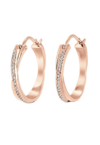 Elli Ohrringe Damen Verschlungene Creolem mit Kristalle in 925 Sterling Silber rosé vergoldet von Elli