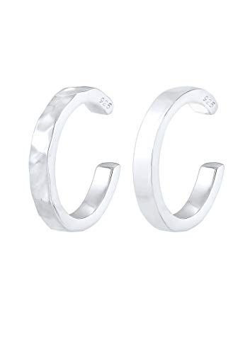 Elli Earcuff Set Silber 925 Ohrmanschette Damen Ohrringe für Frauen Ohrklemme Gehämmert Durchmesser 13mm Helix 0303882619 von Elli