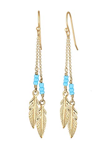 Elli Ohrringe Damen Ohrhänger Feder Beads Boho in 925 Sterling Silber vergoldet von Elli