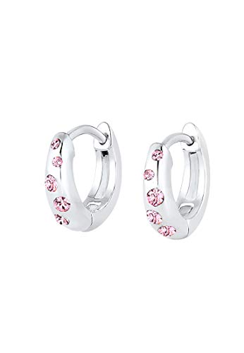Elli Creolen Silber 925 Damen Ohrringe für Frauen Kreolen mit Steinen Rosa 0.005ct 0.015ct Durchmesser 10mm Hoops 0305742518 von Elli