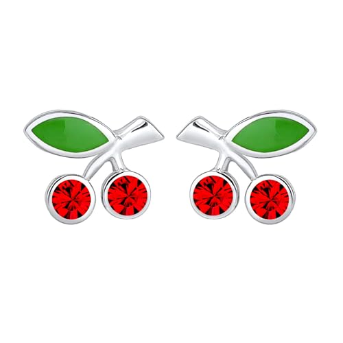 Elli Ohrringe Kinder Ohrstecker Kirschen mit Emaille und Kristallen in 925 Sterling Silber von Elli