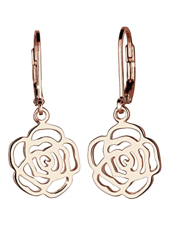 Elli Ohrringe Damen Cut-Out Rose in 925 Sterling Silber Rosé vergoldet von Elli