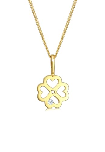 Elli DIAMONDS Halskette Damen mit Anhänger Kleeblatt Glücksbringer mit Diamant (0,015 ct.) in 585 Gelbgold 45 cm lang von Elli