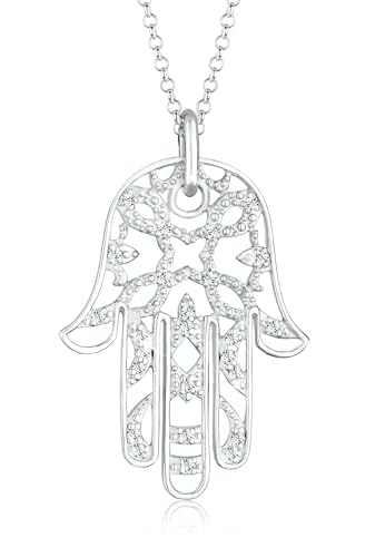 Elli PREMIUM Halskette Damen Hamsa Hand mit Kristalle in 925 Sterling Silber von Elli