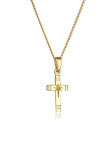 Elli PREMIUM Halskette Damen Kreuz Anhänger Elegant aus 585 Gelbgold von Elli