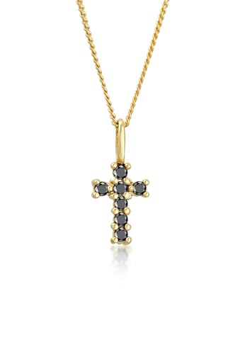 Elli Halskette Damen Kreuz Schwarzer mit Diamant (0.14 ct.) in 585 Gelbgold von Elli