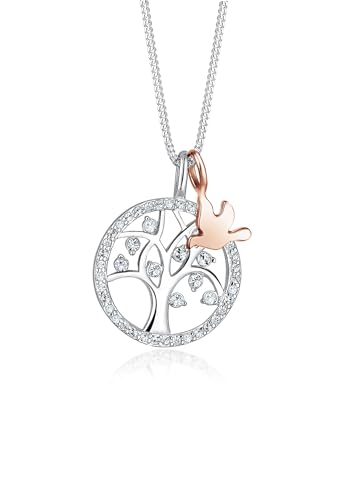 Elli PREMIUM Halskette Damen Lebensbaum im Bi-Color Trend mit Kristallen in 925 Sterling Silber von Elli