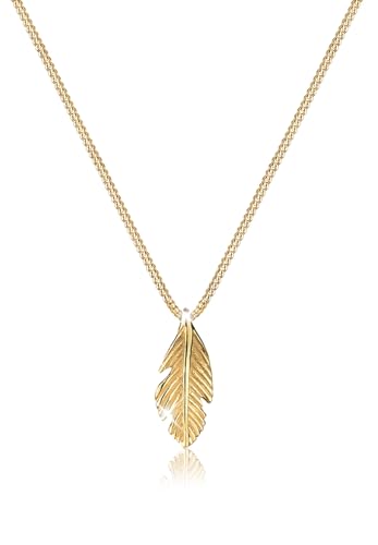 Elli PREMIUM Halskette Damen mit Anhänger Feder Boho Look Luxuriös in 585 Gelbgold von Elli