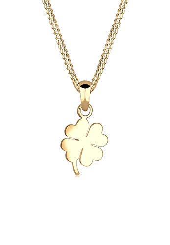 Elli PREMIUM Halskette Damen mit Anhänger Kleeblatt Glücksbringer Talisman in 585 Gelbgold von Elli