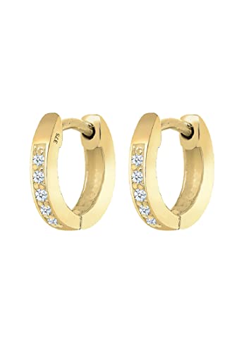 Elli PREMIUM Ohrringe Damen Creolen Basic mit Diamant (0.05 ct.) in 375 Gelbgold von Elli