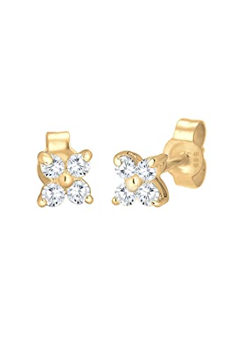 Elli PREMIUM Ohrringe Damen Ohrstecker Blume mit Zirkonia Steinen Funkelnd Filigran in 585 Gelbgold von Elli