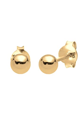 Elli PREMIUM Ohrringe Damen Ohrstecker Kugel Geo Basic Minimal Edel Filigran in 585 Gelbgold von Elli